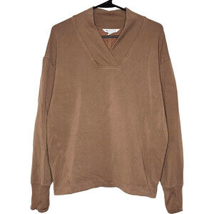 Athleta Clarity V-Neck Sweatshirt Womens XS Rustic Beige Tencel Pullover Cozy